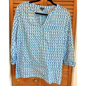 Women's Size Large Talbots Pintuck Seahorse Novelty Popover Tunic. Beach/Cruise